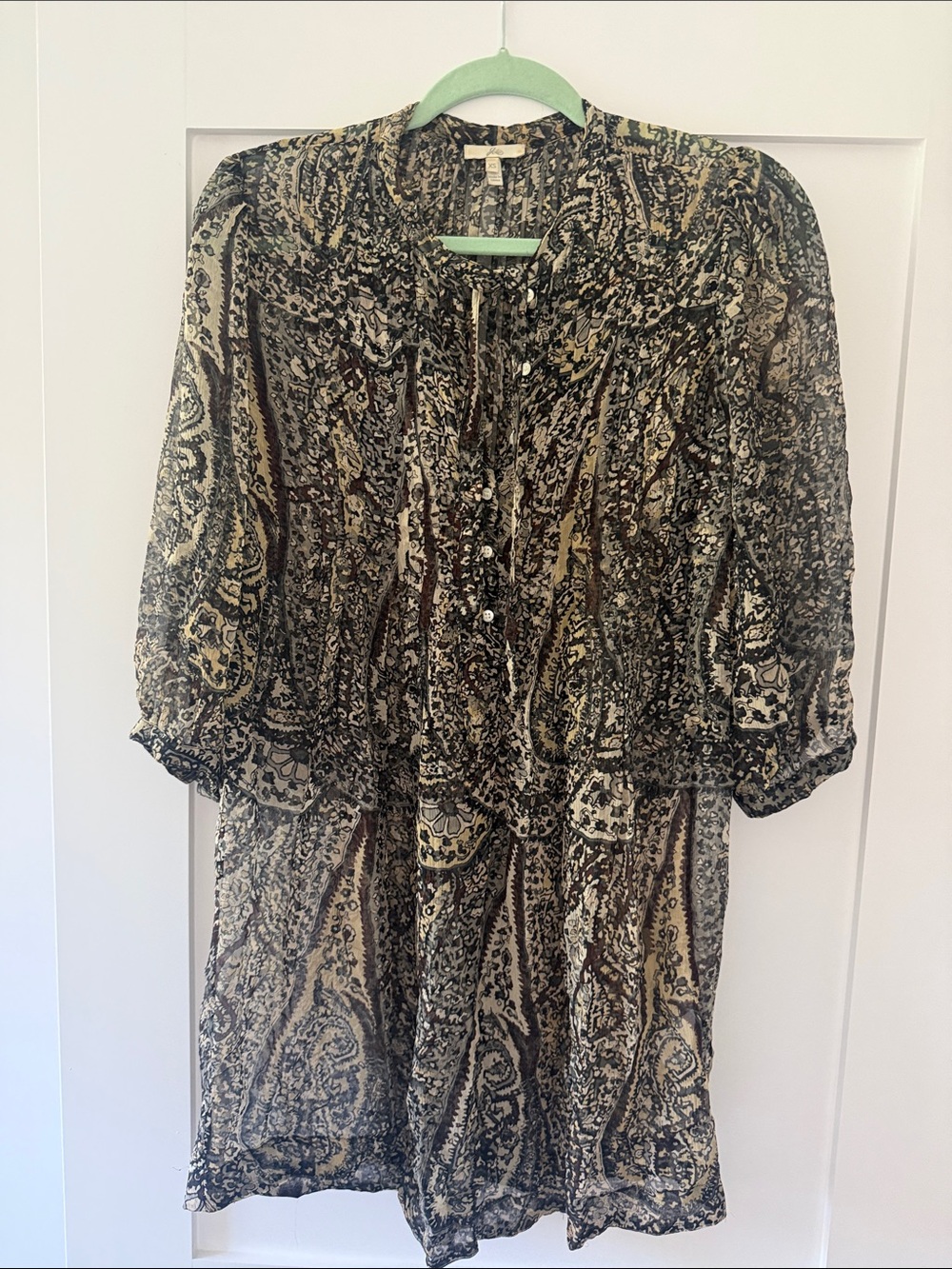 Joie Sheer Paisley Button-Front Women’s Dress in Black and Cream